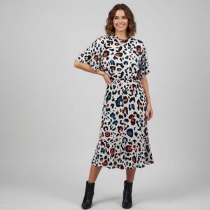 ASOS  High Neck Colored Animal Print Midi Dress – Size 8